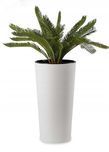 HowHomely Blumentopf Gross Hoch 57 cm mit Pflanzkübel Einsatz 30 cm Durchmesser - Weiß Pflanzkübel Groß aus Kunststoff für Deko Wohnzimmer Garten oder Terrasse von HowHomely