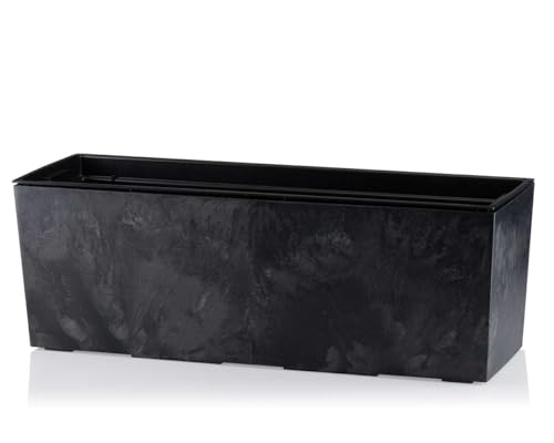 HowHomely Blumentopf Schwarz 20 x 56 x 19 cm Pflanzkübel Groß Außen mit Bewässerungssystem - Pflanzkübel Rechteckig Betonoptik für Deko Wohnzimmer oder Garten von HowHomely