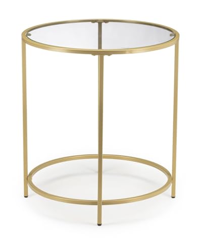 HowHomely Couchtisch Rund Gold 50x55 cm- Moderner Beistelltisch Rund für Wohnzimmer - Eleganter Runder Couch Tisch mit Gehärtetes Glasplatte und Metallgestell von HowHomely