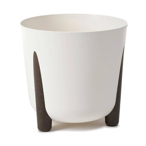 HowHomely Cremefarben Blumentopf Kunststoff mit Braunen Füßen | Pflanzschalen Ø 25,5 x H 25,3 cm | Leichter und Stabiler Blumenübertopf für Indoor oder Balkon und Terrasse von HowHomely