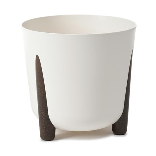HowHomely Cremefarben Blumentopf Kunststoff mit Braunen Füßen | Pflanzschalen Ø 34,1 x H 32 cm | Leichter und Stabiler Blumenübertopf für Indoor oder Balkon und Terrasse von HowHomely