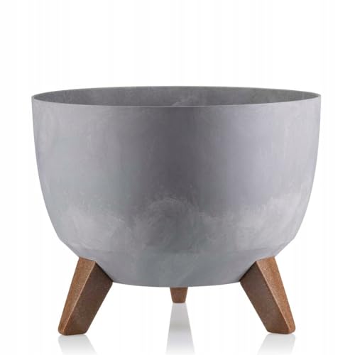 HowHomely Deko Blumentopf mit 3 Beinen Hoch 15 cm - Grau Blumenübertopf - Langlebige und Leichte Übertopf 25 cm Durchmesser für Wohnzimmer Garten oder Terrasse von HowHomely