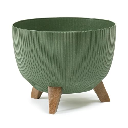 HowHomely Deko Blumentopf mit 3 Beinen Hoch 20 cm - Grün Blumenübertopf - Langlebige und Leichte Übertopf 25 cm Durchmesser von HowHomely
