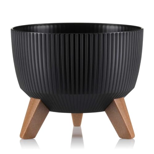 HowHomely Deko Blumentopf mit 3 Beinen Hoch 20 cm - Schwarz Blumenübertopf - Langlebige und Leichte Übertopf 25 cm Durchmesser für Wohnzimmer Garten oder Terrasse von HowHomely