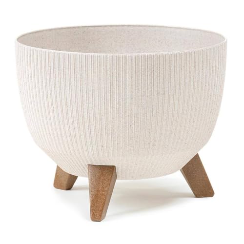 HowHomely Deko Blumentopf mit 3 Beinen Hoch 20 cm - Weiß-Braun Blumenübertopf - Langlebige und Leichte Übertopf 25 cm Durchmesser für Wohnzimmer Garten oder Terrasse von HowHomely