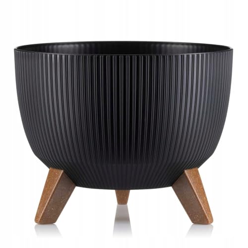 HowHomely Deko Blumentopf mit 3 Beinen Hoch 23 cm - Schwarz Blumenübertopf - Langlebige und Leichte Übertopf 30 cm Durchmesser für Wohnzimmer Garten oder Terrasse von HowHomely