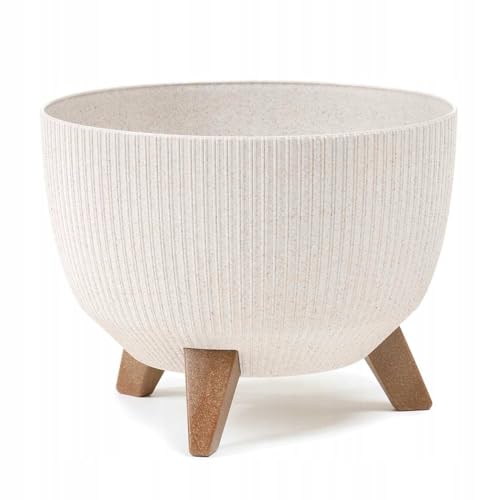 HowHomely Deko Blumentopf mit 3 Beinen Hoch 23 cm - Weiß-Braun Blumenübertopf - Langlebige und Leichte Übertopf 30 cm Durchmesser für Wohnzimmer Garten oder Terrasse von HowHomely