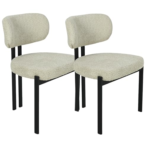 HowHomely Esszimmerstühle 2er-Set|82,5x56x56cm Beiger Küchenstuhl|gepolsterte Stühle mit schwarzen Metallbeinen|Stuhl für Wohnzimmer Küche Büro von HowHomely