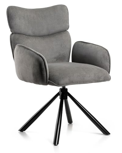 HowHomely Graphit Esszimmerstuhl | gepolsterter Esszimmerstuhl 91,5x61x63 cm | Kordstuhl mit Metallbeinen | weicher und ergonomisch geformter Küchenstuhl für Wohnzimmer oder Büro von HowHomely