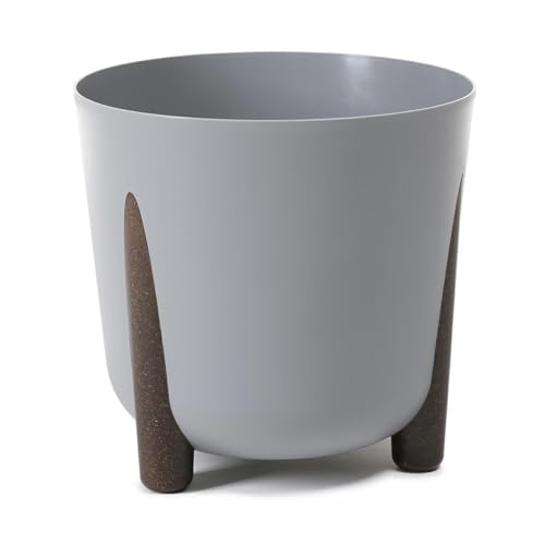 HowHomely Grau Blumentopf Kunststoff mit Braunen Füßen | Pflanzschalen Ø 30 x H 28,5 cm | Leichter und Stabiler Blumenübertopf für Indoor oder Balkon und Terrasse von HowHomely