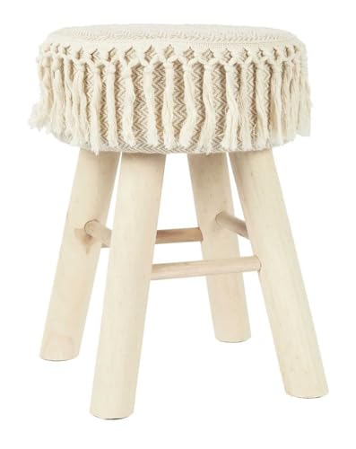 HowHomely Hocker Schemel 28x40 cm – Boho Sitzhocker in Beige – Stabiler Holzstuhl als Deko und Küchenhocker für Zuhause, Bad, Flur oder Schminktisch von HowHomely