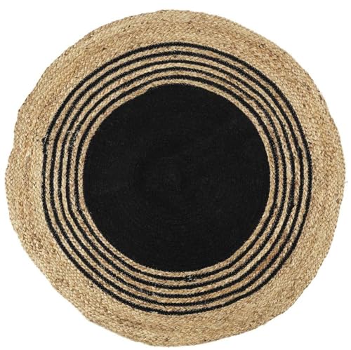 HowHomely Juteteppich Rund 90cm – Teppich aus Naturfaser im Boho Flechtmuster – Wohnzimmerteppich aus Jute für Schlafzimmer, Flur, Deko von HowHomely