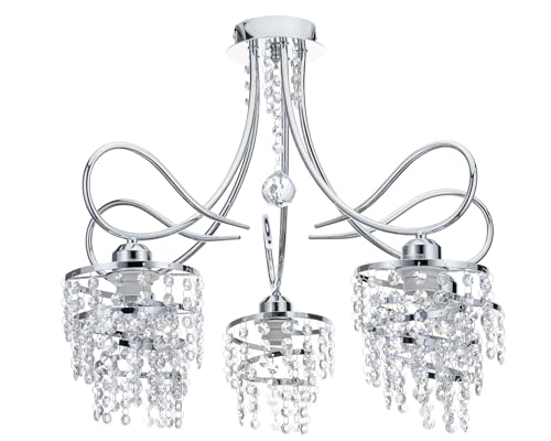 HowHomely Kronleuchter Modern aus Verchromtem Stahl | Chandelier 55x48 cm | Kristall Lampe für 5 Fassungen E27 | Kristall Deckenleuchte für Flur Esszimmer Badezimmer oder Wohnzimmer von HowHomely