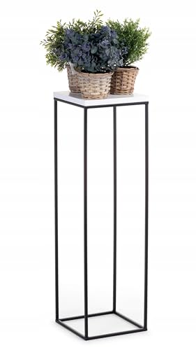 HowHomely Pflanzenständer Metall 80 cm Hoch - Stabiler und Fester Blumenhocker im Loft Stil - Blumenständer mit Weiß MDF-Platte für die Innendekoration von HowHomely