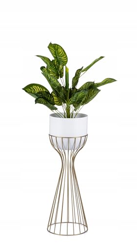 HowHomely Moderne Blumenständer Metall 56 cm Hoch mit Weiß Blumentopf Rund 18 cm Ø auf Robuste Gold Ständer - Pflanzenständer zur Dekoration Innenräumen von HowHomely