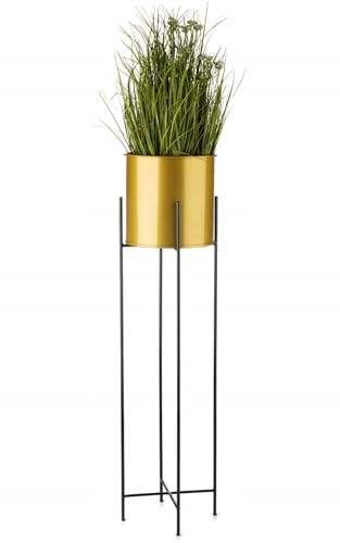 HowHomely Moderne Blumenständer Metall 95 cm Hoch mit Gold Blumentopf Rund 21 cm Ø auf Robuste Schwarzen Ständer - Pflanzenständer im Loft-Stil für die Innendekoration von HowHomely