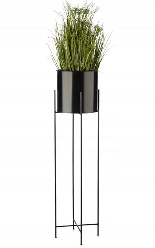 HowHomely Moderne Blumenständer Metall 95 cm Hoch mit Schwarz Blumentopf Rund 21 cm Ø auf Robuste Ständer - Pflanzenständer im Loft-Stil für die Innendekoration von HowHomely