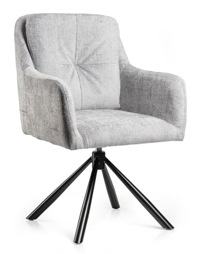 HowHomely | Moderner Esszimmerstuhl Grau – Ergonomischer Polsterstuhl mit Rückholfunktion, Drehstuhl fürs Home Office, Konferenzraum, Küche, Arbeitszimmer von HowHomely