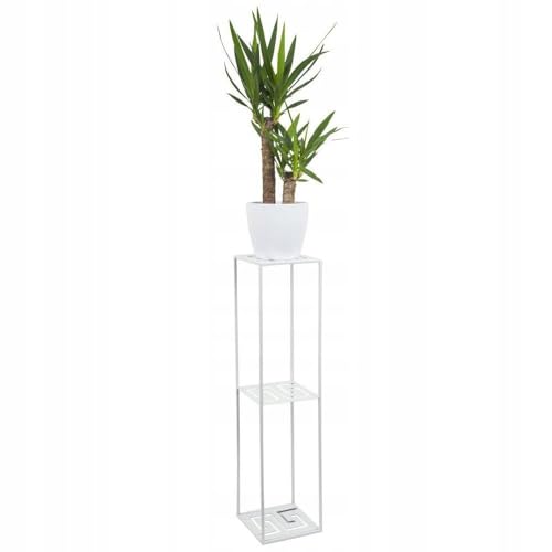 HowHomely Blumenständer Metall 100 x 24 cm - Eleganter und Hoher Blumenhocker mit Zusätzlicher Ablage - Weiß Pflanzenständer für die Hausdekoration von HowHomely