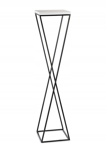 HowHomely Pflanzenständer Metall 100 cm Hoch - Stabiler und Fester Blumenhocker mit Weiß MDF-Platte auf Schwarz Ständer - Blumenständer zur Dekoration Innenräumen von HowHomely
