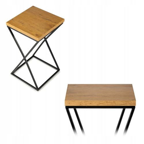 HowHomely Pflanzenständer Metall 40 cm Hoch - Stabiler und Fester Blumenhocker mit Eiche Optik MDF-Platte auf Schwarz Ständer - Blumenständer zur Dekoration Innenräumen von HowHomely