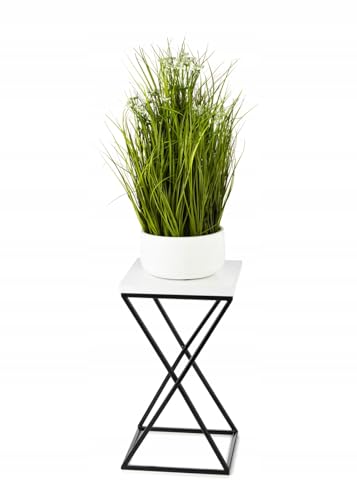 HowHomely Pflanzenständer Metall 40 cm Hoch - Stabiler und Fester Blumenhocker mit Weiß MDF-Platte auf Schwarz Ständer - Blumenständer zur Dekoration Innenräumen von HowHomely