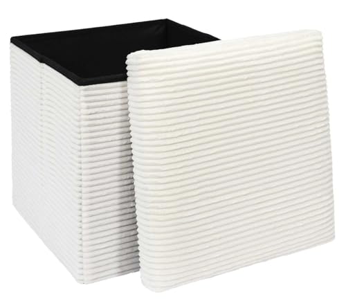 HowHomely Pouf Hocker Sitzhocker Puff mit Stauraum 38x38x38 cm beige Aufbewahrungsbox faltbar gepolstertideal für Wohnzimmer Schlafzimmer Flur Büro Diele von HowHomely