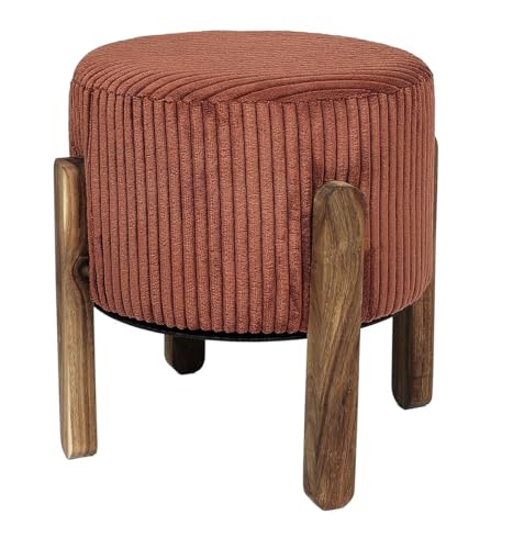 HowHomely | Pouf Kupferrot – Polsterhocker mit Holzbeinen, Sitzhocker, Fußhocker, Sitzpouf im Boho Loft Stil, gepolsterter Hocker elegant von HowHomely