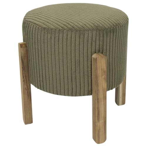 HowHomely | Pouf Olivgrün – Polsterhocker mit Holzbeinen, Sitzhocker, Fußhocker, Sitzpouf im Boho Loft Stil, gepolsterter Hocker elegant von HowHomely