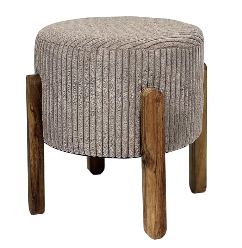 HowHomely | Pouf Taupe – Polsterhocker mit Holzbeinen, Sitzhocker, Fußhocker, Sitzpouf im Boho Loft Stil, gepolsterter Hocker elegant von HowHomely