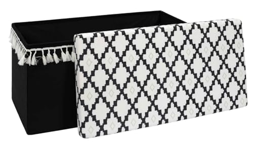 HowHomely Pouffe Puff Sitzhocker Bodenkissen Sitzkissen 76x38x38 cm Schwarz-Weiß – moderner Hocker mit Stauraum für Wohnzimmer, Schlafzimmer, Flur oder Kinderzimmer – Deko & Sitzmöbel von HowHomely