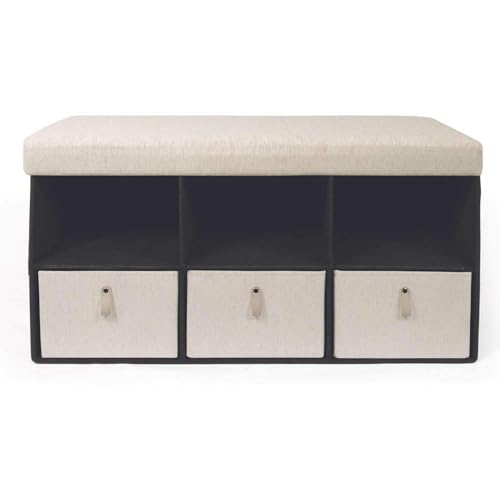 HowHomely Pouffe Puff in Beige-Schwarz – Sitzhocker mit Stauraum & Aufbewahrungsfächern – moderner Sitz für Flur, Schlafzimmer, Wohnzimmer oder Garderobe – vielseitig & dekorativ von HowHomely