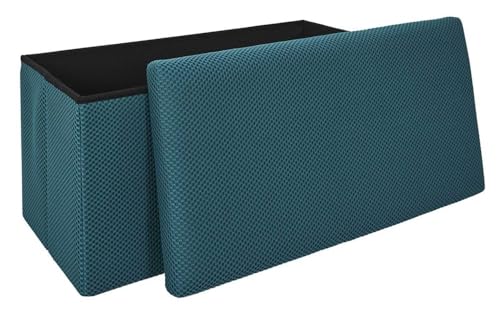 HowHomely Puff Pouf Sitzhocker mit Stauraum 76x38x38 cm blau Hocker faltbar gepolstert Aufbewahrungsbox ideal für Flur Büro Diele Wohnzimmer Schlafzimmer von HowHomely