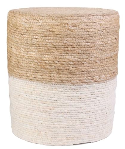 HowHomely Puff Pouffe Sitzhocker Hocker Schemel 35x41 cm Beige-Weiß – Boho Deko & Sitzmöbel aus weichem Stoff – ideal für Wohnzimmer, Schlafzimmer, Flur oder Kinderzimmer von HowHomely