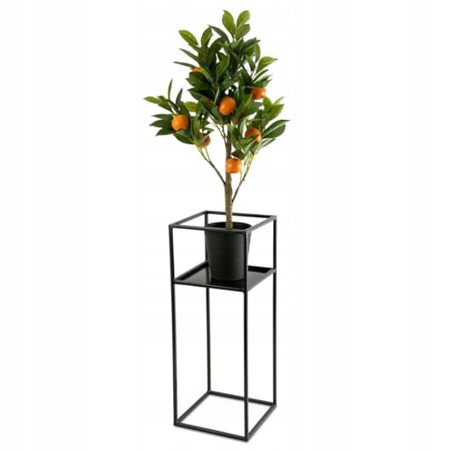 HowHomely Schwarz Blumenständer Metall - Solider und Robuster Pflanzenständer 60 x 24 x 24 cm mit Rand - Blumentopfständer im Loft-Stil für die Hausdekoration von HowHomely
