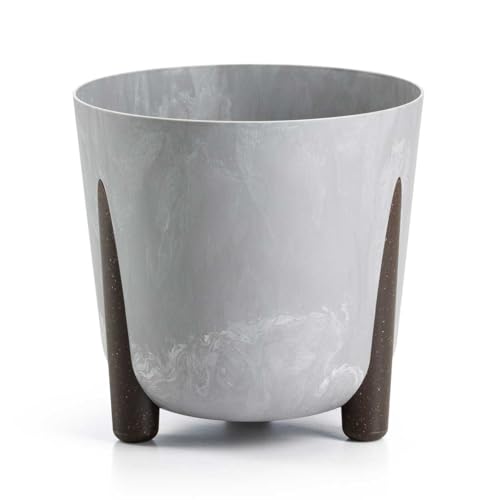 HowHomely Schwarz Blumentopf Kunststoff mit Braunen Füßen | ECO Pflanzschalen Ø 25,5 x H 25,3 cm | Leichter und Stabiler Blumenübertopf für Indoor oder Balkon und Terrasse | Beton-Optik Übertopf von HowHomely