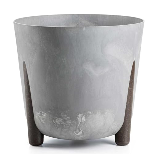 HowHomely Schwarz Blumentopf Kunststoff mit Braunen Füßen | ECO Pflanzschalen Ø 34,1 x H 32 cm | Leichter und Stabiler Blumenübertopf für Indoor oder Balkon und Terrasse | Beton-Optik Übertopf von HowHomely