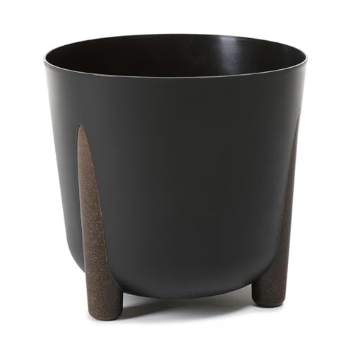 HowHomely Schwarz Blumentopf Kunststoff mit Braunen Füßen | ECO Pflanzschalen Ø 34,1 x H 32 cm | Leichter und Stabiler Blumenübertopf für Indoor oder Balkon und Terrasse von HowHomely
