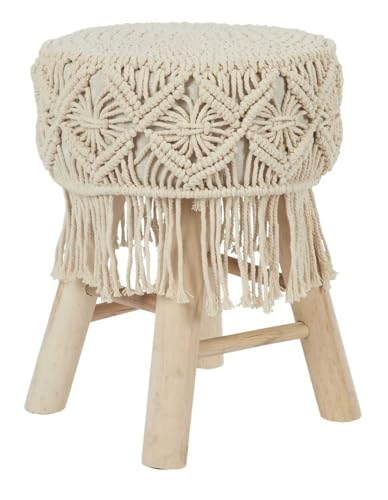 HowHomely Sitzhocker Boho Schemel 32x42 cm – Beige Holz-Hocker als Deko Stuhl – Küchenhocker für Flur, Wohnzimmer, Schlafzimmer, Schminkplatz oder Bad von HowHomely