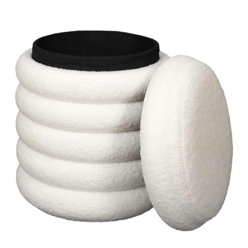 HowHomely | Sitzhocker mit Stauraum 43,5x37x37 cm – Bouclé Pouf weiß, weich & modern, Polsterhocker mit Deckel, Aufbewahrung, Wohnzimmer, Schlafzimmer von HowHomely