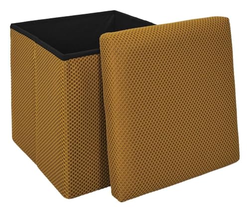 HowHomely Sitzhocker mit Stauraum Puff 38x38x38cm gelb Pouf Hocker faltbar gepolstert Aufbewahrungsbox ideal für Wohnzimmer Schlafzimmer Flur Büro Diele von HowHomely