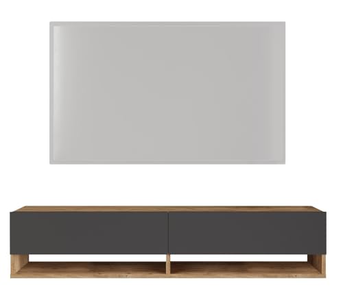 HowHomely TV Board Hängend 29 x 140 x 30 cm | Sideboard Hängend in Anthrazit | TV Lowboard Hängend mit 2 Verschließbaren Schubladen und Offenen Regalbrettern | TV Schrank Hängend von HowHomely