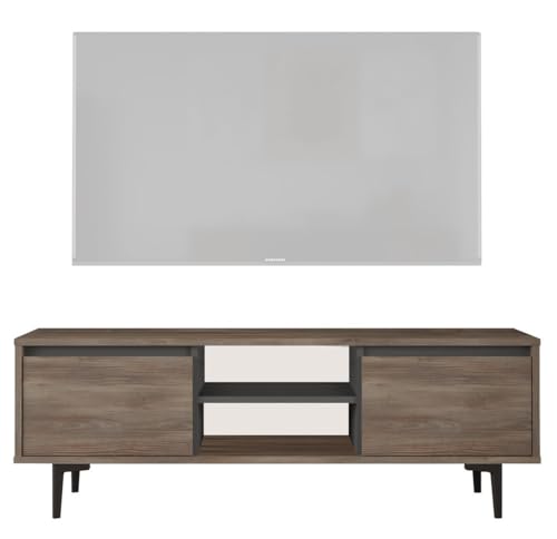 HowHomely | TV-Lowboard 140x35x48 cm – Fernsehschrank in rustikaler Eichenoptik, modern, stabil, mit Ablagen, TV Board für Wohnzimmer, Medienmöbel von HowHomely