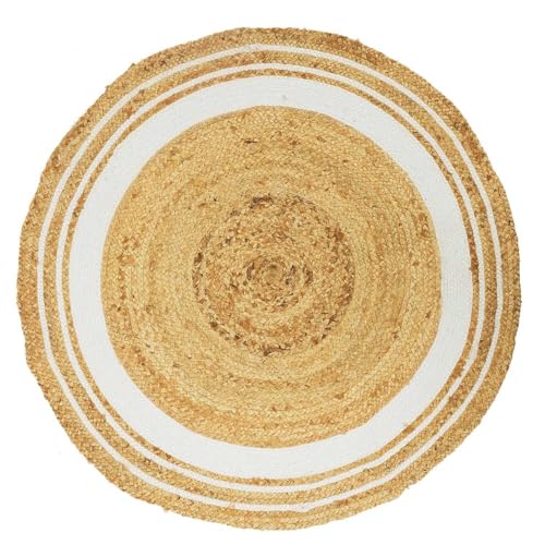 HowHomely Teppich Rund 90cm aus Jute – Wohnzimmerteppich Boho Stil mit Flechtmuster – Juteteppich Naturteppich für Wohnräume, Schlafzimmer, Deko von HowHomely