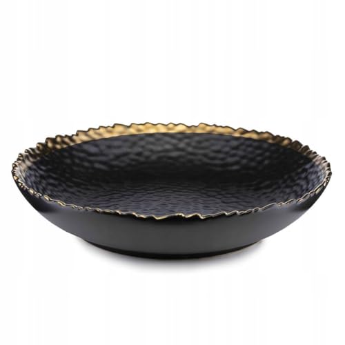 HowHomely Tiefe Teller “Kati” - Hochwertige Keramik Geschirr - Servierplatten - Servierteller - Servierplatte für stilvolles Servieren von Gemüse, Obst, Fleisch und mehr Schwarz-Gold 26 cm von HowHomely