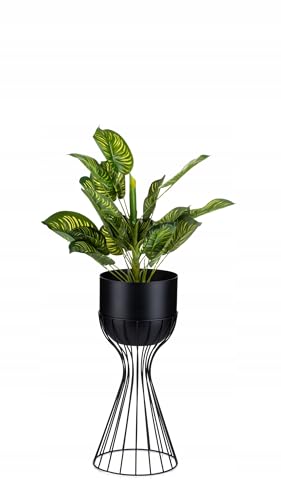 HowHomely Moderne Blumenständer Metall 46 cm Hoch mit Schwarz Blumentopf Rund 18 cm Ø auf Robuste Ständer - Pflanzenständer zur Dekoration Innenräumen von HowHomely