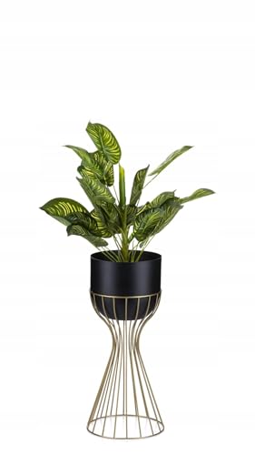HowHomely Moderne Blumenständer Metall 46 cm Hoch mit Schwarz Blumentopf Rund 18 cm Ø auf Robuste Gold Ständer - Pflanzenständer zur Dekoration Innenräumen von HowHomely