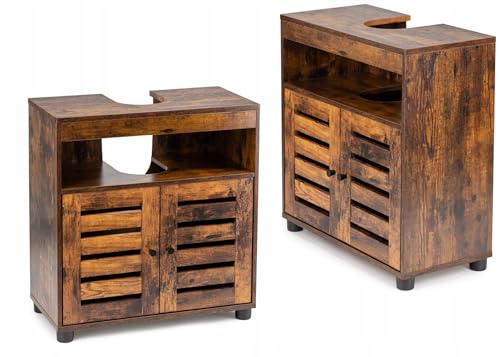 HowHomely Badezimmer Unterschrank 60 x 30 x 63 cm - Waschbeckenunterschrank Holz mit 2 Türen und Verstellbarem Einlegeboden - Rustikale Badezimmer Organizer von HowHomely