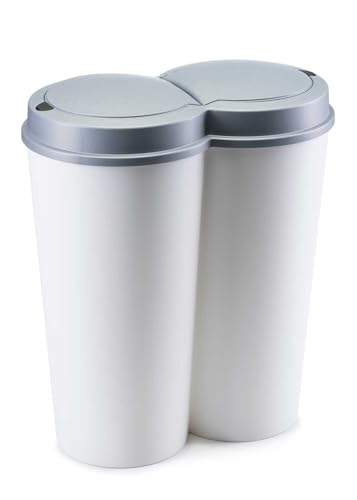 HowHomely Weiß Mülleimer Trennsystem | Doppelmülleimer 2x25L (50 Liter) | Abfalleimer Küche 2 Fächer mit Softclose Deckel | Küchen Mülleimer 2 Fächer Ideal zur Mülltrennung von HowHomely