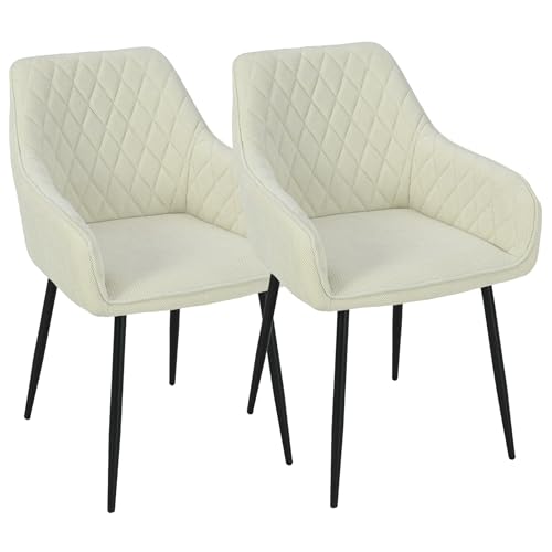 HowHomely beige Esszimmerstühle 2-er Set|gepolsterter Küchenstuhl 87,5x57,5x60 |Stuhl mit schwarzen Metallbeinen| für Wohnzimmer und Küche|2 Stück von HowHomely